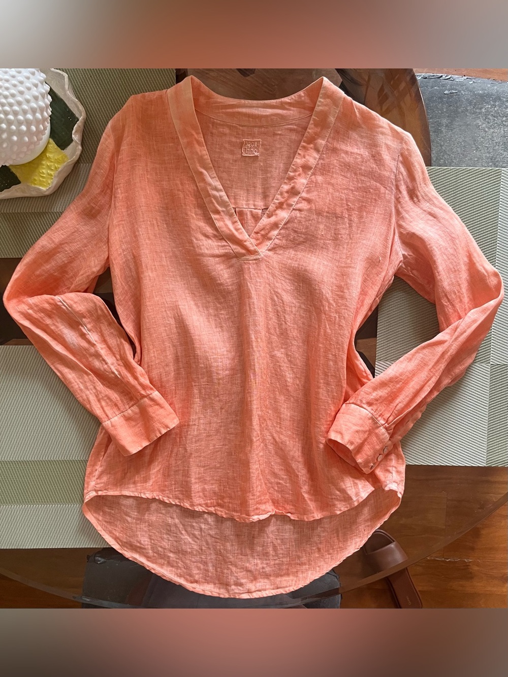 120% Lino Popover Pure Linen Shirt in Tangerine - Picture 1 of 16